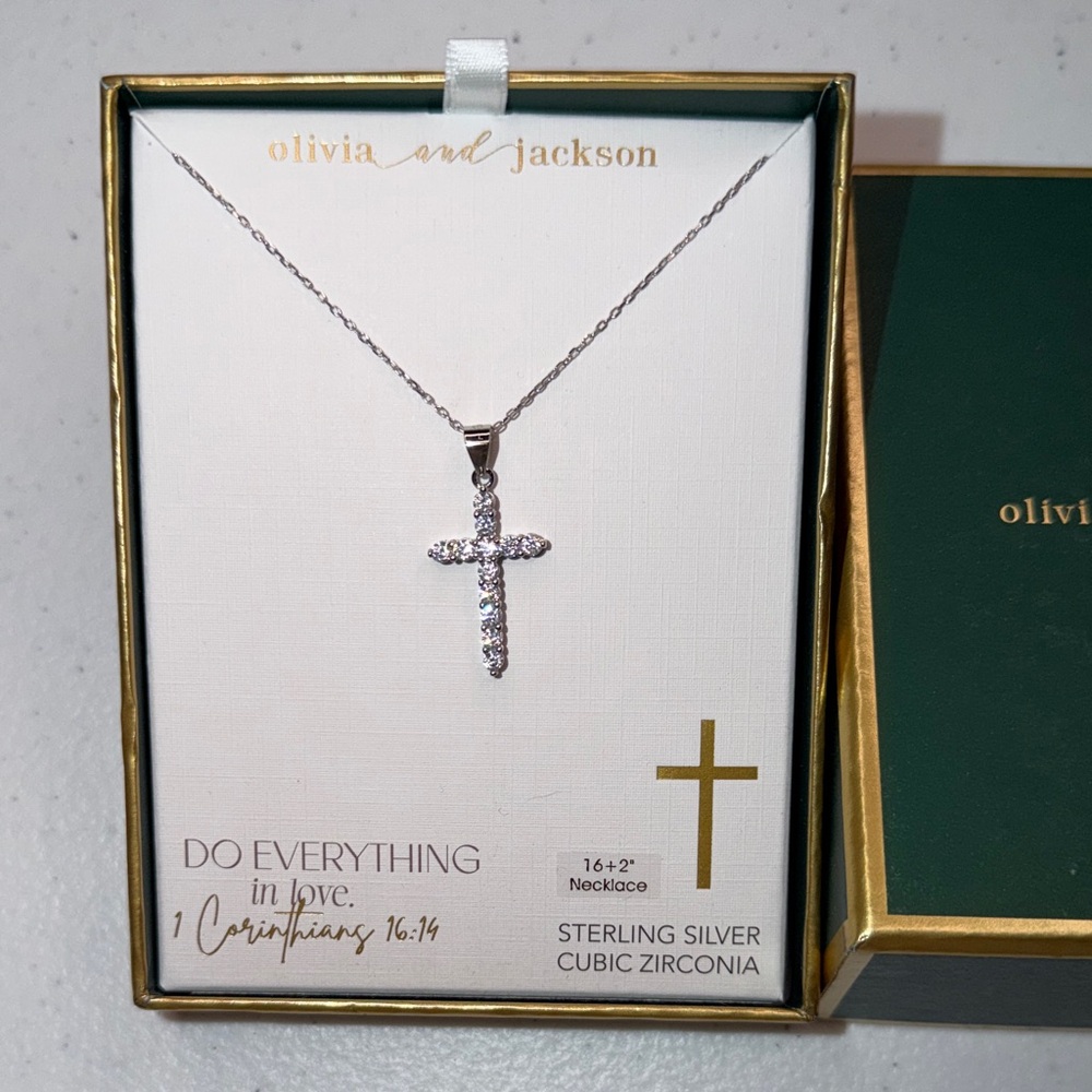 Sterling Silver and Cubic Zirconia Cross Necklace